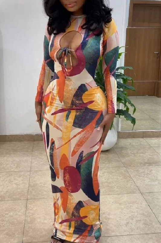 Watercolor Print Stylish Cutout Lace-Up Bodycon Maxi Dress Fashionable Chiffon Maxi Dress Watercolor Print Stylish Cutout Lace-Up Bodycon Maxi Dress Fashionable Chiffon Maxi Dress