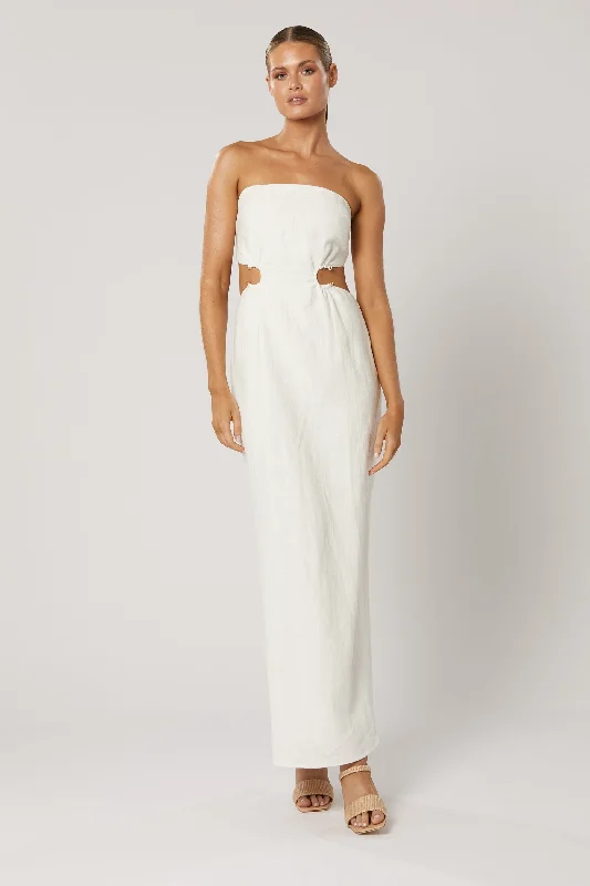Winona Jasira Maxi Dress - White Trendy Button Front Maxi Dress