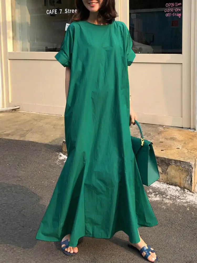 Women's Summer Sundress Elegant Short Sleeve Loose Plain Cotton Long Maxi Dress Casual Ruffle Vestido Robe Femme Oversize Fashionable Asymmetrical Maxi Dress Women's Summer Sundress Elegant Short Sleeve Loose Plain Cotton Long Maxi Dress Casual Ruffle Vestido Robe Femme Oversize Fashionable Asymmetrical Maxi Dress