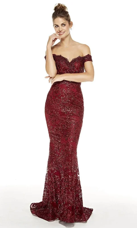 Alyce Paris - Sequin Embroidered Trumpet Dress 60651 - 1 pc Burgundy In Size 12 Available