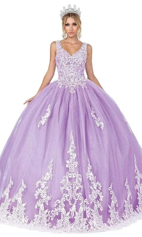 Dancing Queen - Lace Appliqued V-Neck Ballgown 1608