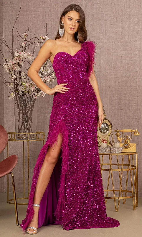 GLS by Gloria GL3154 - Asymmetric Feather Sequin Prom Dress
