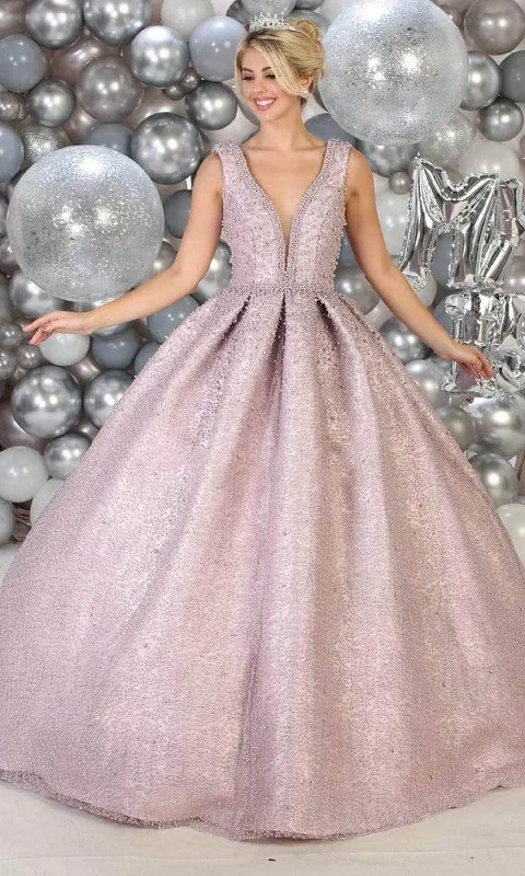 May Queen - Bead-Strewn Plunging Bodice Ballgown LK112 -  1 pc Mauve In Size 8 Available