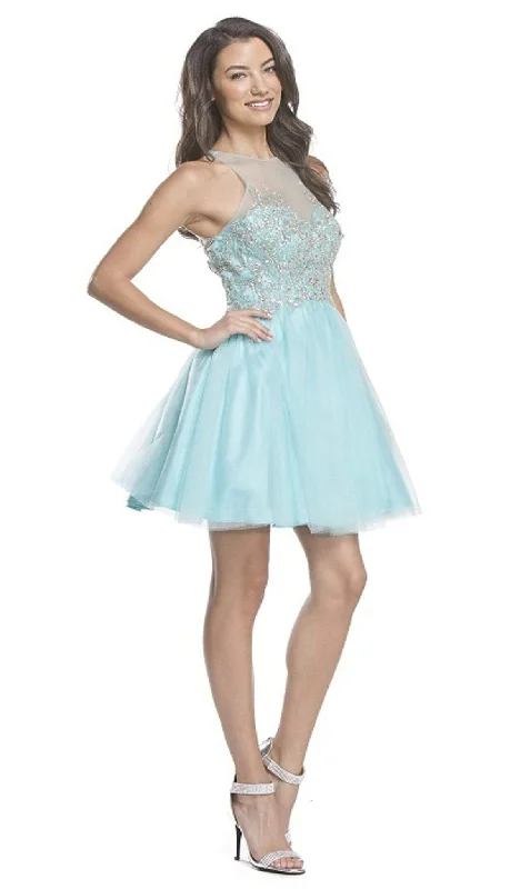 Trevi Collection - Ornate Sheer Halter A-line Homecoming Dress