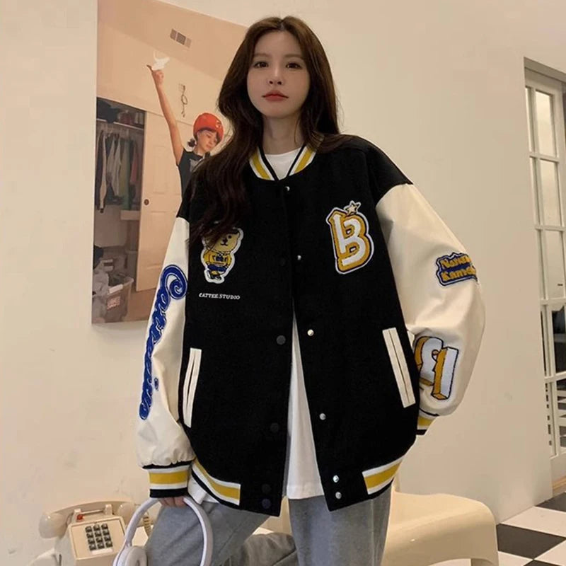 American Baseball Jacket Women Vintage Embroidery Denim Jacket Leather Jacket Suede Jacket American Baseball Jacket Women Vintage Embroidery Denim Jacket Leather Jacket Suede Jacket