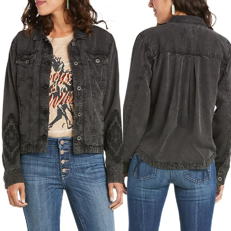 Ariat Womens Light-Weight Embroidered Jacket- STEEL GREY Snapped Jacket Toggled Jacket Drawstring Jacket Ariat Womens Light-Weight Embroidered Jacket- STEEL GREY Snapped Jacket Toggled Jacket Drawstring Jacket
