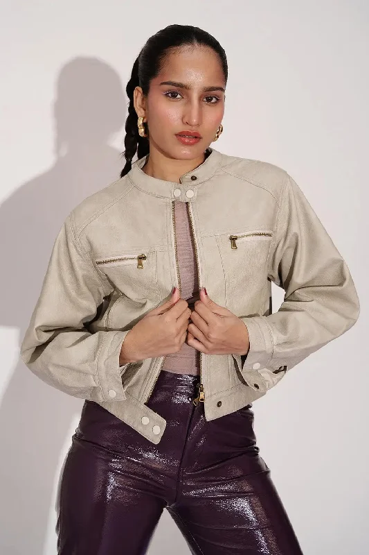 Beige Bliss Women's Biker Jacket Faux Fur Jacket Real Fur Jacket Shearling Jacket
