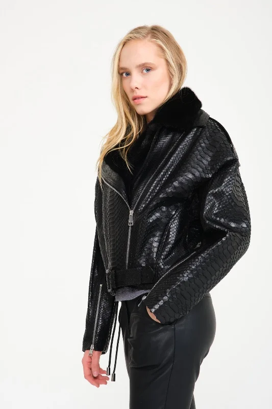 Black Python Leather Jacket Herringbone Jacket Checkered Jacket Solid Jacket