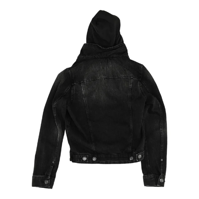 Black Solid Denim Jacket Faux Fur Jacket Real Fur Jacket Shearling Jacket