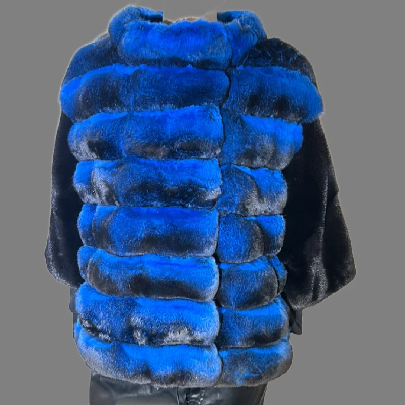 Blue chinchilla and ranch mink jacket Tailored Jacket Straight Jacket A-Line Jacket