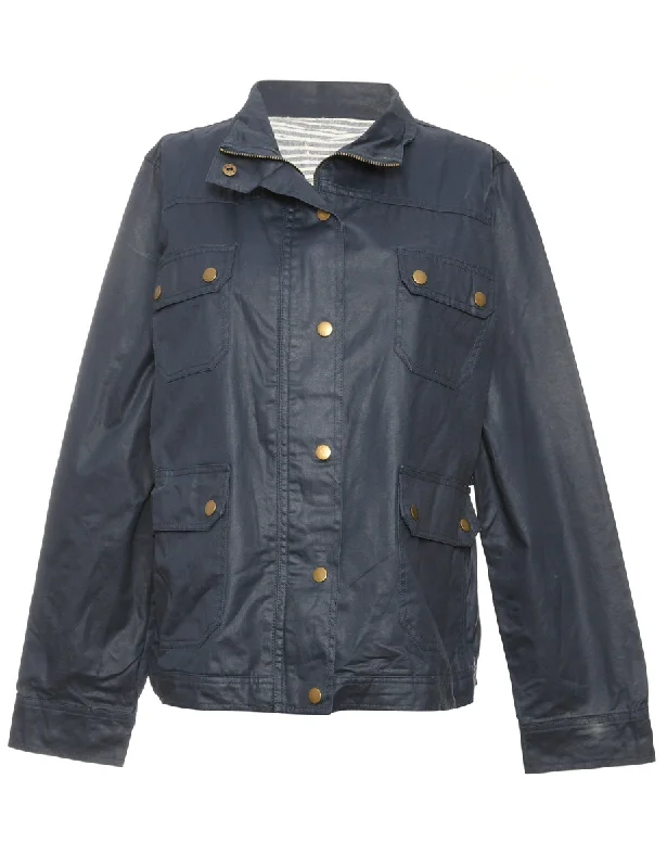 Button-Front Classic Navy Jacket - L Fleece Fabric Down Fabric Feather Fabric