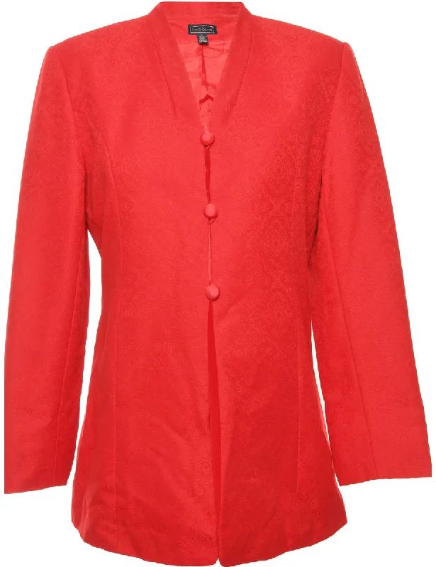 Button Front Red Jacket - M Lace Jacket Ribbed Jacket Sequined Jacket