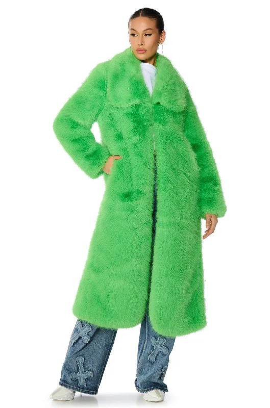 CADENCE FAUX FUR LONG JACKET Knit Fabric Woven Fabric Fleece Fabric