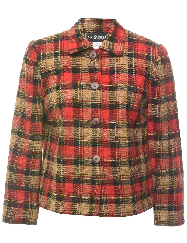 Checked Pattern Jacket - M Hoodie Zip-Up Jacket Button-Up Jacket