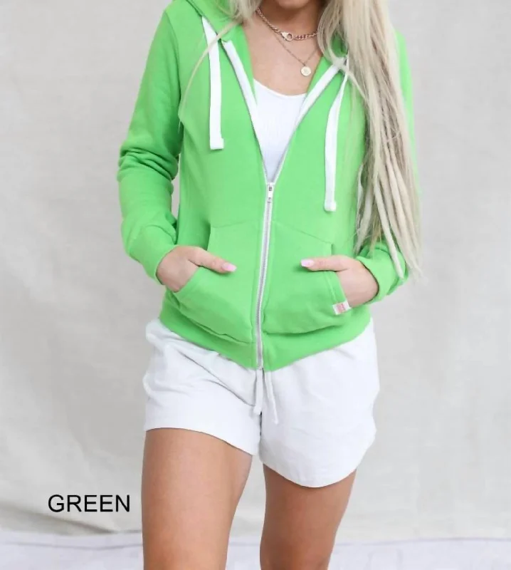 Cheyenne Zip Up Hoodie Jacket In Green Welt Pockets Slit Pockets Flap Pockets