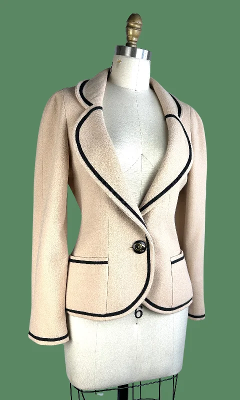 COCO CHANEL Boutique Vintage 90s Ivory Jacket • Small Boat Neck Shawl Collar Notched Collar COCO CHANEL Boutique Vintage 90s Ivory Jacket • Small Boat Neck Shawl Collar Notched Collar