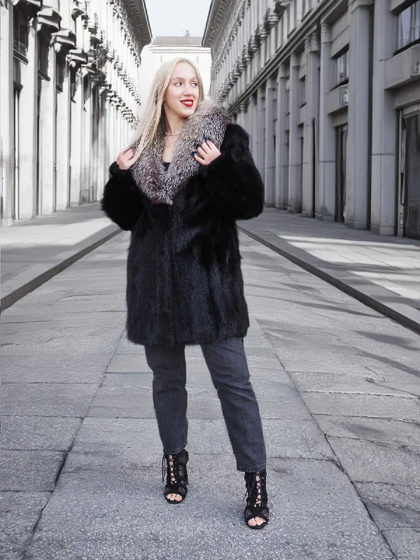 Dark Ranch Black Mink Fur Jacket Coat Indigo Fox Collar M Fleece Jacket Down Jacket Feather Jacket Dark Ranch Black Mink Fur Jacket Coat Indigo Fox Collar M Fleece Jacket Down Jacket Feather Jacket