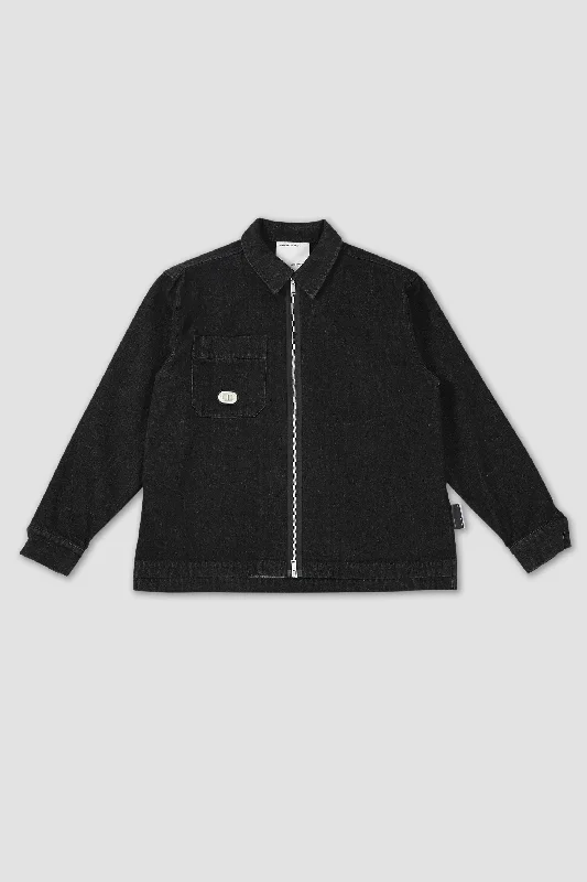 Denim Drop Shirt Jacket - Black Satin Jacket Silk Jacket Chiffon Jacket