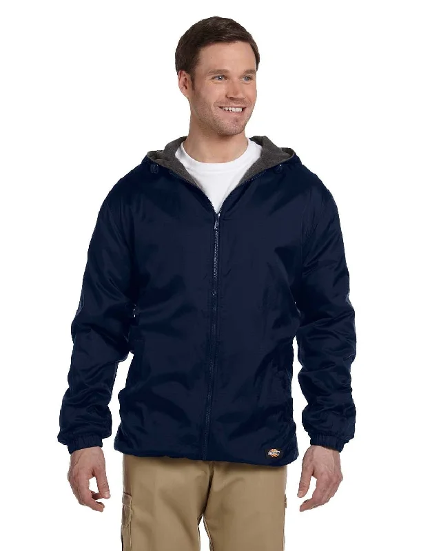 Dickies Fleece-Lined Hooded Nylon Jacket | Dark Navy Boat Neck Shawl Collar Notched Collar Dickies Fleece-Lined Hooded Nylon Jacket | Dark Navy Boat Neck Shawl Collar Notched Collar