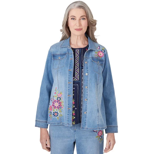 In Full Bloom Embroidered Shirt Jacket Petite Welt Pockets Slit Pockets Flap Pockets In Full Bloom Embroidered Shirt Jacket Petite Welt Pockets Slit Pockets Flap Pockets