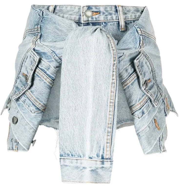 Jacket Tie Style Irregular Denim Shorts Mesh Jacket Canvas Jacket Denim Jacket