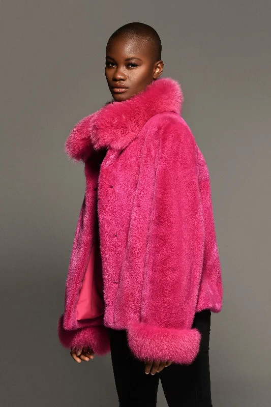 Hot Pink Mink and Fox Coat Jacket Embroidered Jacket Appliqued Jacket Beaded Jacket