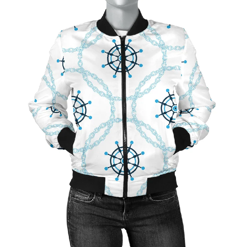 Nautical Steering Wheel Chain Women'S Bomber Jacket Chenille Fabric Brocade Fabric Lace Fabric