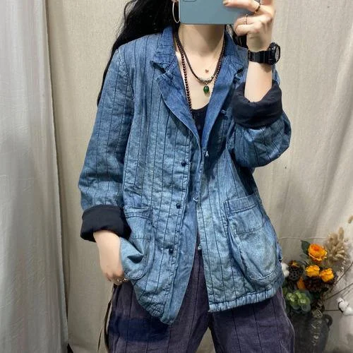 Omychic Winter Stripe Retro Jackets Thin Parkas Ladies Loose Coat Female 2020 Padded Denim Coat Outerwear Corduroy Jacket Velvet Jacket Brocade Jacket Omychic Winter Stripe Retro Jackets Thin Parkas Ladies Loose Coat Female 2020 Padded Denim Coat Outerwear Corduroy Jacket Velvet Jacket Brocade Jacket