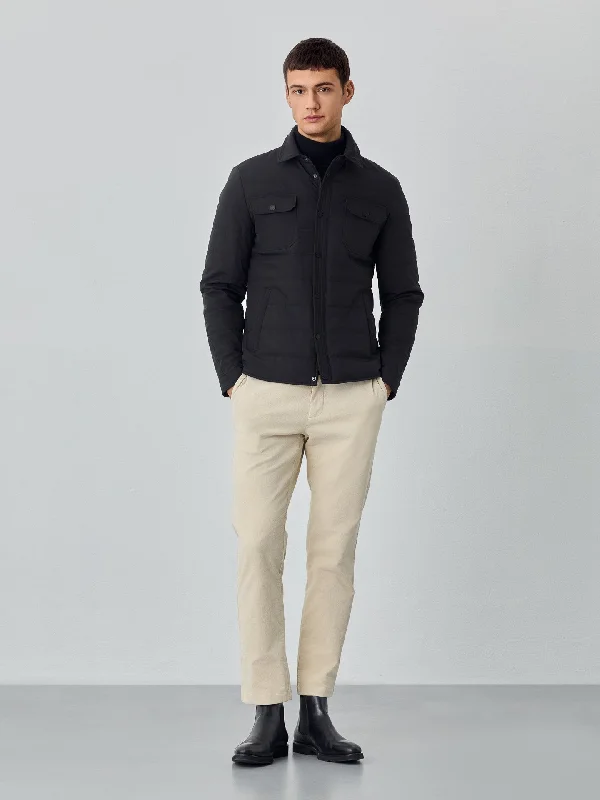 Padded and Quilted Shirt Jacket With Chest Pockets Boat Neck Shawl Collar Notched Collar Padded and Quilted Shirt Jacket With Chest Pockets Boat Neck Shawl Collar Notched Collar
