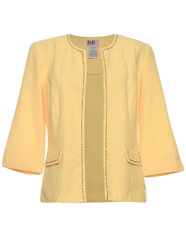 Pale Yellow Contrast Stitch Jacket - M Print Jacket Jacquard Jacket Embroidered Jacket