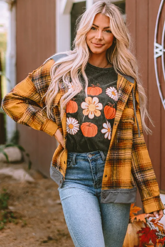 Plaid Hooded Frayed Snap Jacket Chenille Jacket Brocade Jacket Lace Jacket