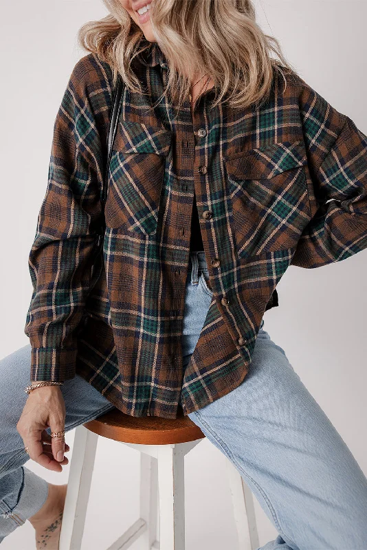 Plaid Chest Pockets Shirt Jacket Zippered Jacket Buttoned Jacket Snapped Jacket
