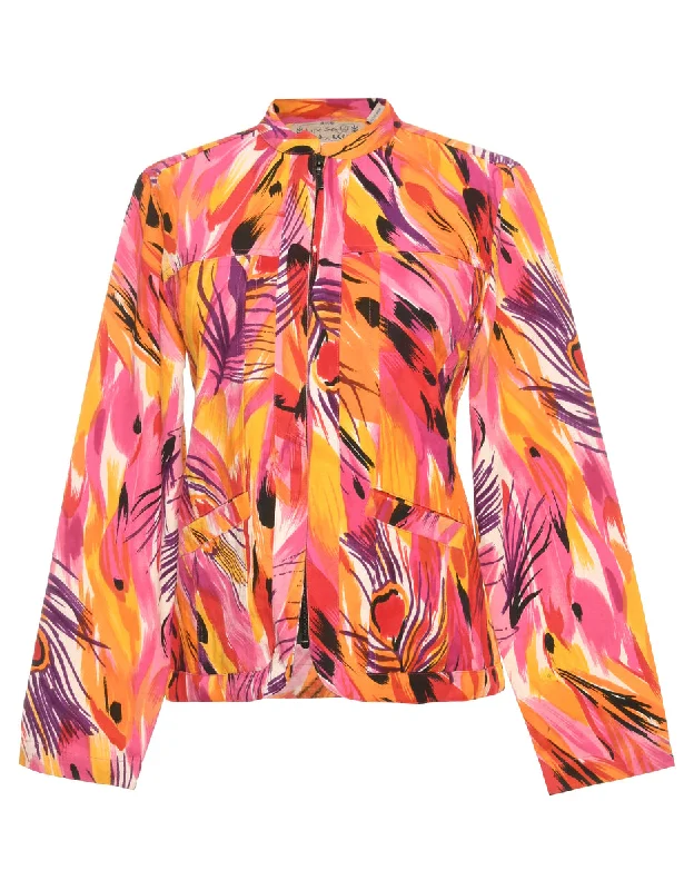 Printed Vintage Jacket - M Stand-Up Collar Roll-Neck Collar Turtle Neck