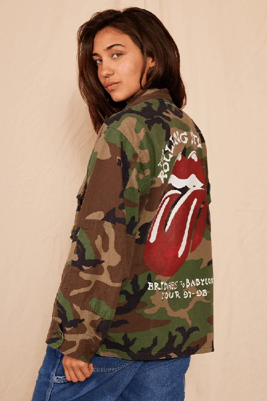 Rolling Stones Authentic Vintage Camo Army Jacket Stand-Up Collar Roll-Neck Collar Turtle Neck Rolling Stones Authentic Vintage Camo Army Jacket Stand-Up Collar Roll-Neck Collar Turtle Neck
