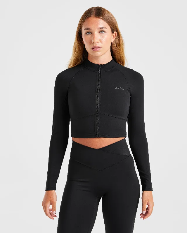 Sculpt Wrap Zip Up Jacket - Black Wool Jacket Cashmere Jacket Tweed Jacket