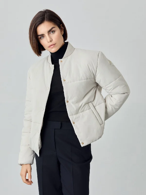 Short Puffer Jacket With Rib Collar Cotton Fabric Linen Fabric Terry Fabric