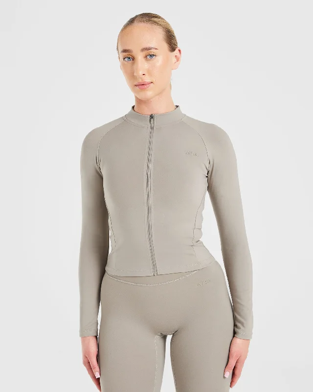 Staple Longline Zip Jacket - Muted Taupe Wool Fabric Cashmere Fabric Tweed Fabric