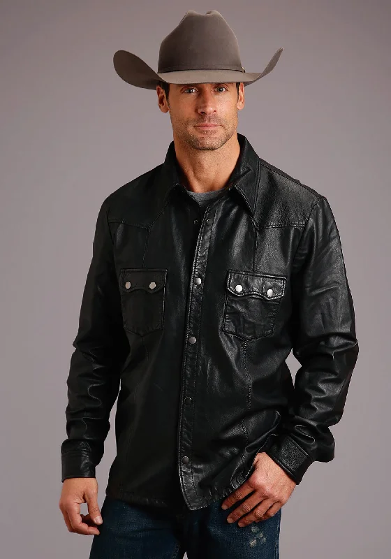Stetson Mens Black Leather Western Shirt Jacket Appliqued Jacket Beaded Jacket Sequined Jacket Stetson Mens Black Leather Western Shirt Jacket Appliqued Jacket Beaded Jacket Sequined Jacket