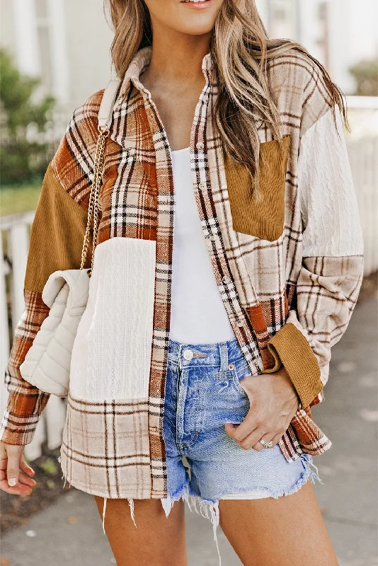 Plaid Color Block Patchwork Shirt Jacket with Pocket Wool Jacket Cashmere Jacket Tweed Jacket Plaid Color Block Patchwork Shirt Jacket with Pocket Wool Jacket Cashmere Jacket Tweed Jacket