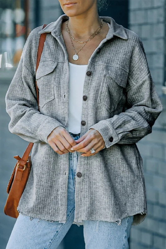 Textured Button Down Shirt Jacket with Pockets Ribbed Jacket Pleated Jacket Ruffled Jacket Textured Button Down Shirt Jacket with Pockets Ribbed Jacket Pleated Jacket Ruffled Jacket