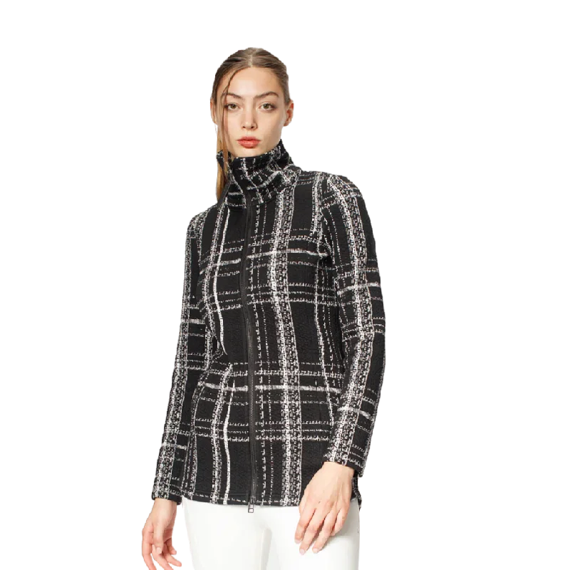 Tonia DeBellis Women's Denver Jacket - TDB Windowpane Tiered Jacket Buttoned Jacket Zippered Jacket Tonia DeBellis Women's Denver Jacket - TDB Windowpane Tiered Jacket Buttoned Jacket Zippered Jacket