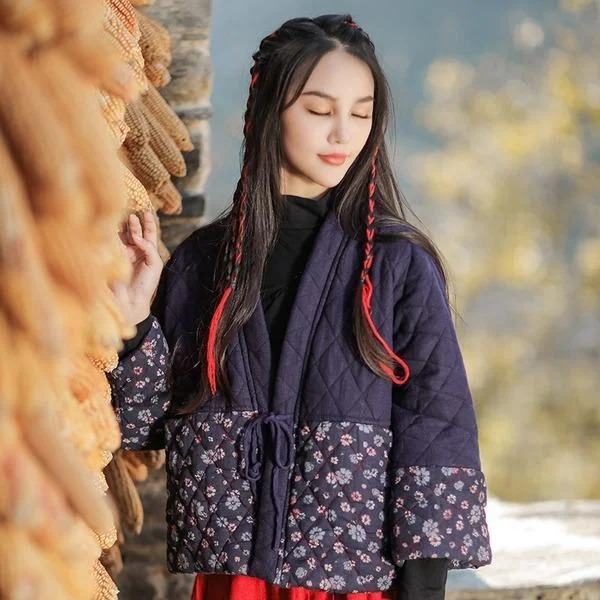 Vintage Belt Jackets Print Floral Patchwork V-Neck Seven Sleeve Coats Quilted Jacket Puffer Jacket Insulated Jacket Vintage Belt Jackets Print Floral Patchwork V-Neck Seven Sleeve Coats Quilted Jacket Puffer Jacket Insulated Jacket