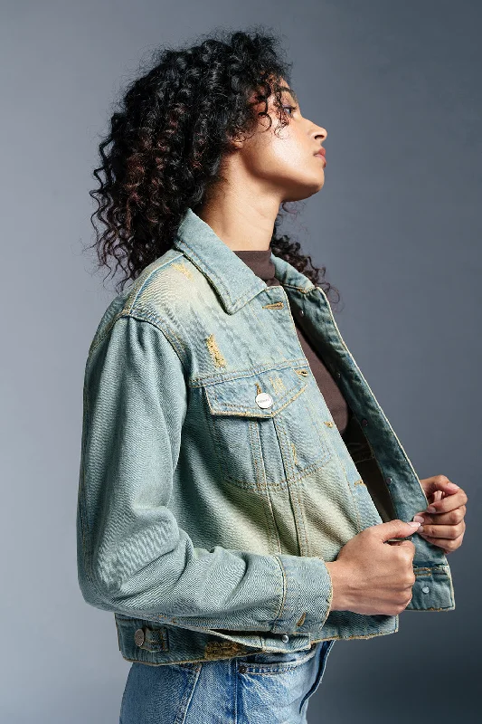 Vintage Fusion Denim Trucker Jacket Jersey Jacket Tulle Jacket Batik Jacket