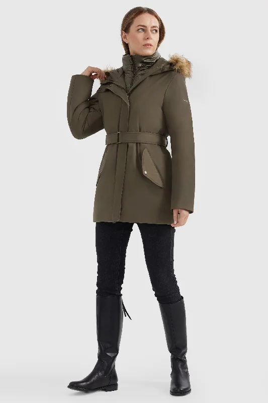 Winter Parka Jacket with Adjustable Belt Satin Jacket Silk Jacket Chiffon Jacket