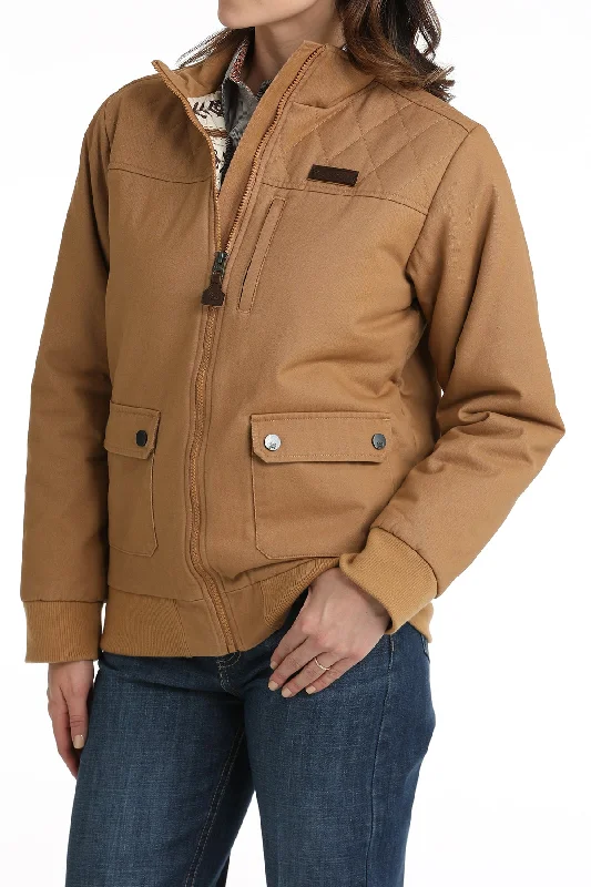 Women's Cinch MAJ9901001 Brown Bomber Jacket Front Pockets Side Pockets Patch Pockets Women's Cinch MAJ9901001 Brown Bomber Jacket Front Pockets Side Pockets Patch Pockets