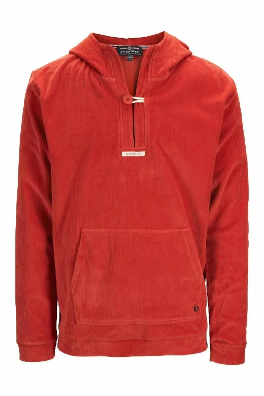 Women's Comfy Cord Hood Jacket In Red Clay Wool Fabric Cashmere Fabric Tweed Fabric