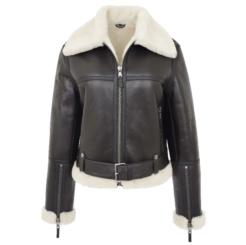 Womens Luxurious Brown Genuine Sheepskin Flying Jacket White Shearling Harriet Notch Collar Jacket Peter Pan Collar Jacket Cowl Neck Jacket Womens Luxurious Brown Genuine Sheepskin Flying Jacket White Shearling Harriet Notch Collar Jacket Peter Pan Collar Jacket Cowl Neck Jacket