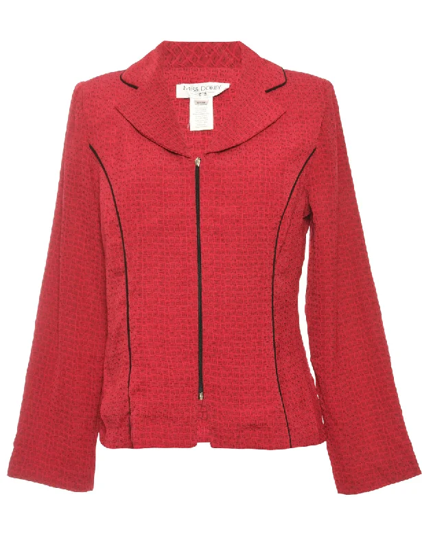 Zip-Front Fitted Maroon Jacket - L Cotton Jacket Linen Jacket Terry Jacket