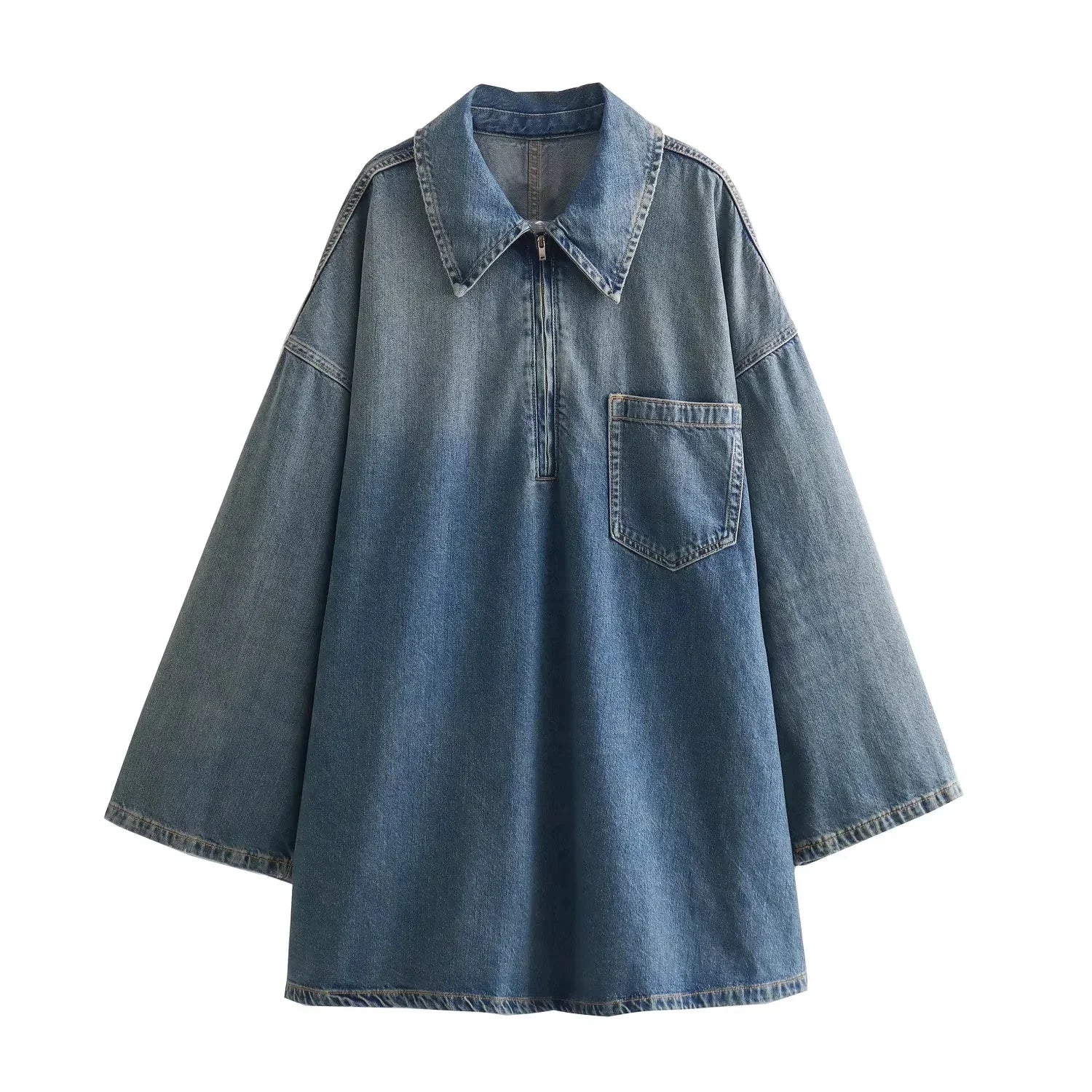 2024 Woman Lapel Denim Mini Dress Casual Elegant Mini Dress with Pleats