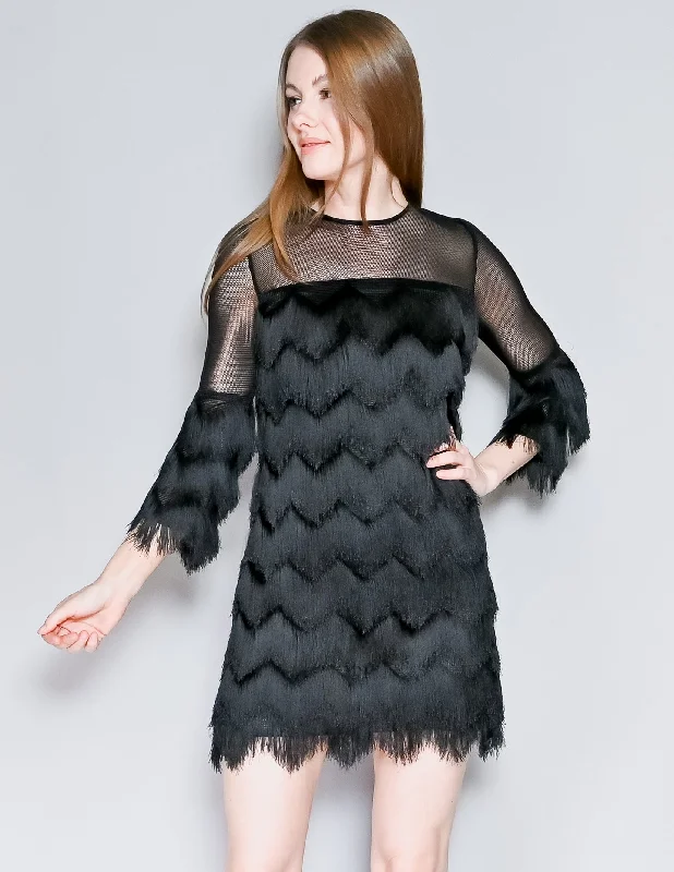 ALEXIS Xiomarra Fringe Mesh Mini Dress (XS) Stylish Spaghetti Strap Mini Dress